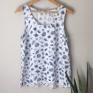 J. Jill Love Linen White Blue Seashell Tank Top